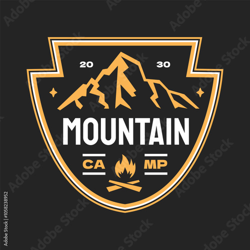 Outdoor Wild Mountain camping adventure badges logos. Patch design outdoor activity. Hipster and vintage style.