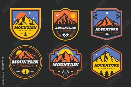 Set of badges mountain logos. Patch design vintage outdoor camping.