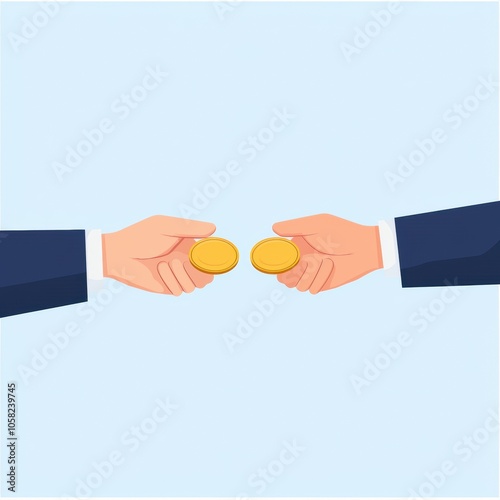 Hands Exchanging Coins on a Vibrant Background