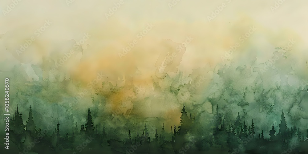 Obraz premium Soft watercolor gradient featuring rich forest tones, perfect for enhancing serene and organic visual themes