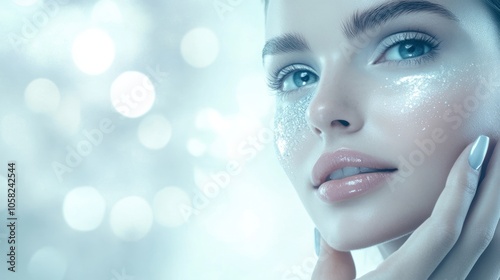 Beautiful Woman with Sparkle Makeup and Bokeh Background