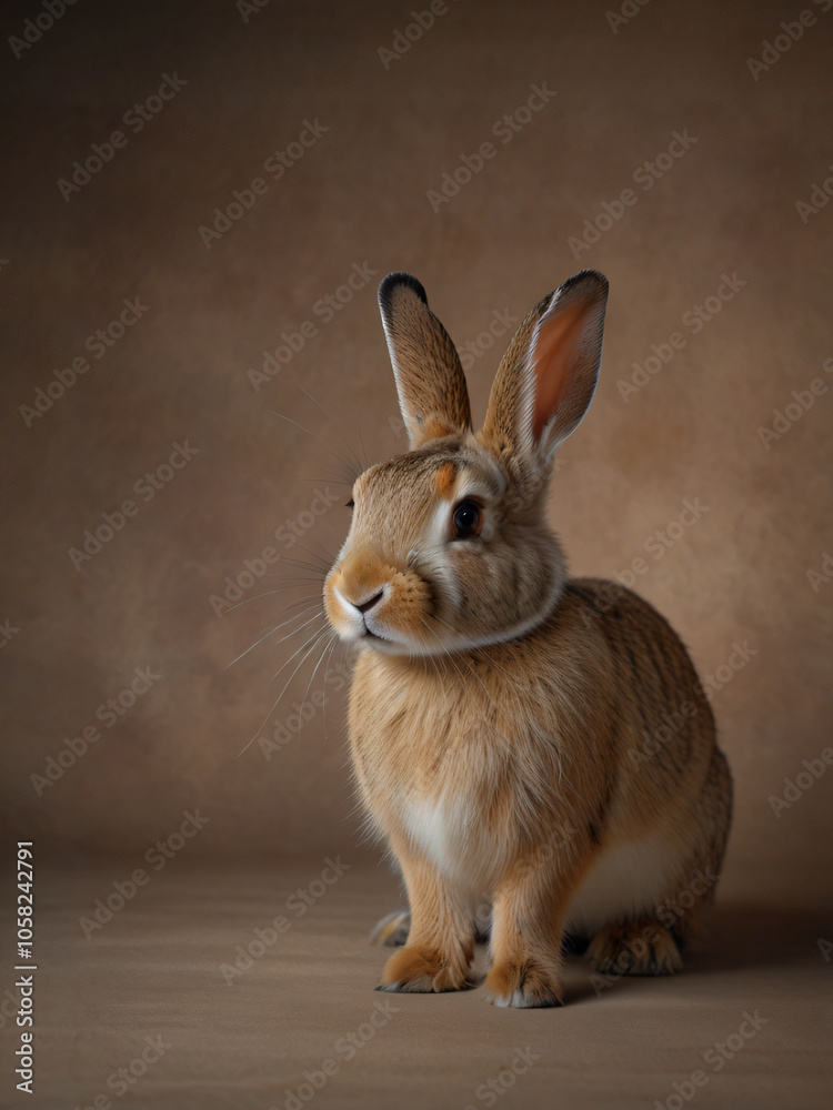 Fototapeta premium A rabbit on a textured grey surface with ample blank space.