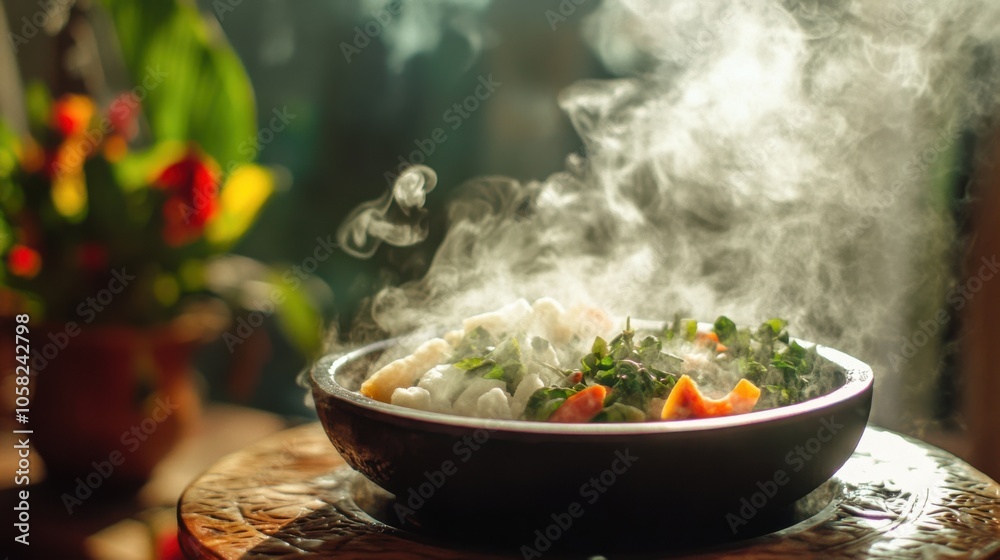 Close-up of steaming herbal compresses, releasing Close-up of steaming herbal compresses, releasing