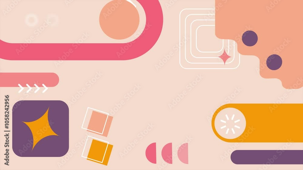 Abstract modern geometric background with playful patterns on soft color background seamless 4k video background motion pop art design Abstract modern geometric background with playful patterns on soft color background seamless 4k video background motion pop art design