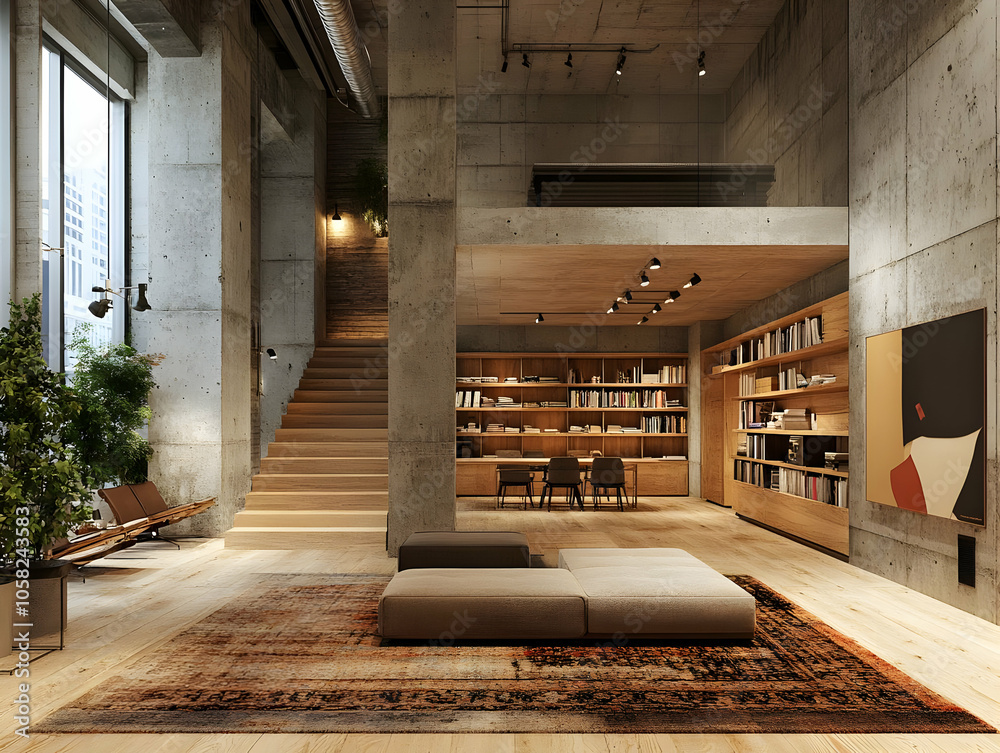 Modern Industrial Loft Interior 3D Illustration Modern Industrial Loft Interior 3D Illustration