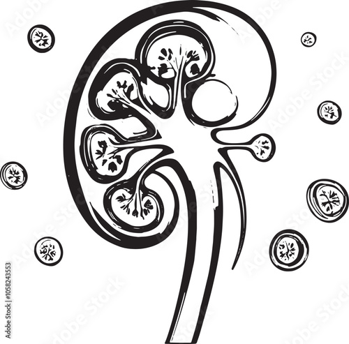 PrintIllustration of Kidney Structure and Nephrons ,kidney illustration, kidney structure, nephron anatomy