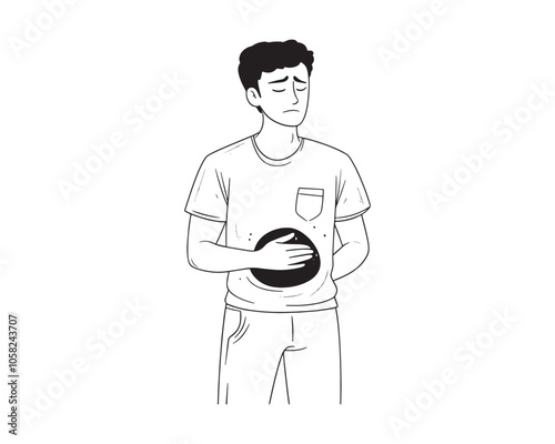 Illustration of a Man with Abdominal Pain, Representing Stomach Ache or Digestive Discomfort