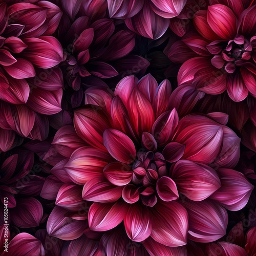 seamless pattern of large, dramatic dahlias in rich jewel tones, creating a striking and luxurious atmosphere