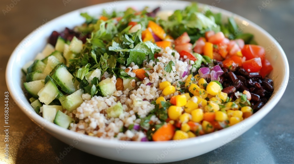Vibrant Rainbow Salad Bowl with Fresh Vegetables and Grains
