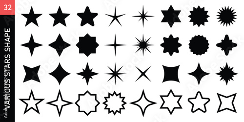 star icon set black and white design