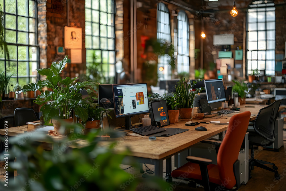 Modern Office Photo - Workspace with Plants Modern Office Photo - Workspace with Plants