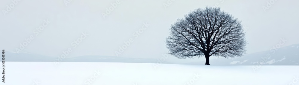 Fototapeta premium Snow-covered trees in a remote, untouched landscape, isolated from civilization, winter isolated