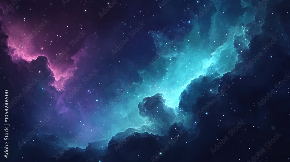 Fototapeta premium A vibrant cosmic scene depicting swirling clouds of color in a starry night sky.