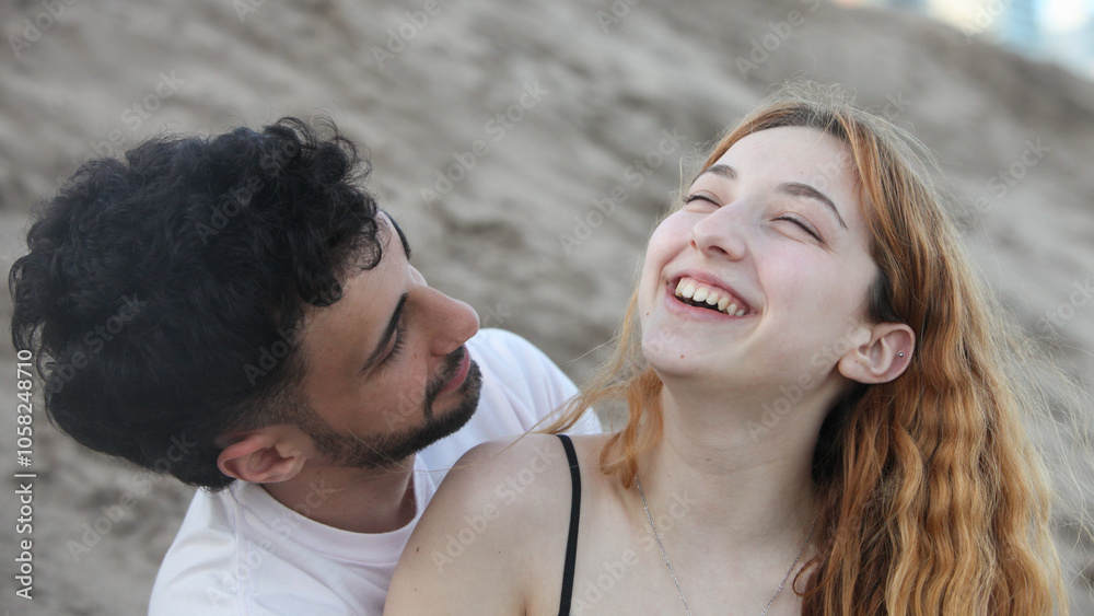 closeup portrait of cute loving young couple on the beach closeup portrait of cute loving young couple on the beach