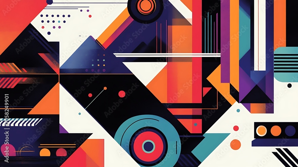 vibrant geometric abstract art composition with colorful shapes 