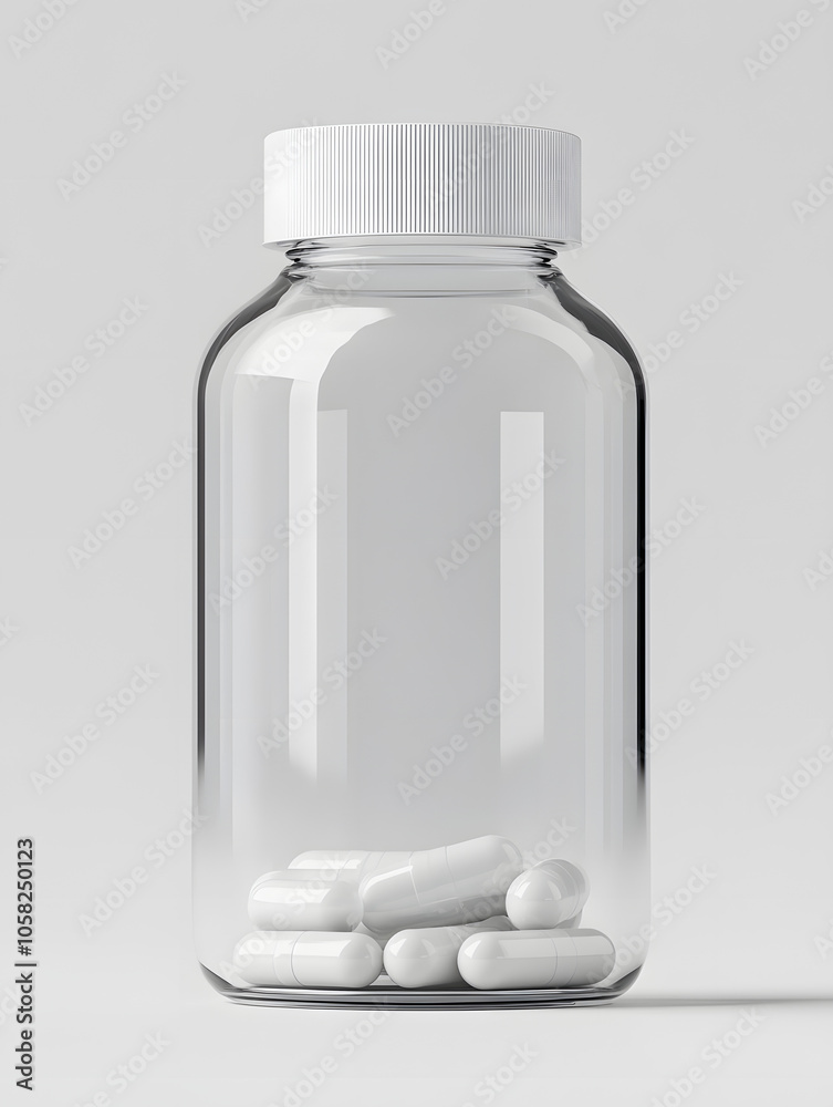 7薬、サプリメント、化粧品などの白いモックアップ用の容器/White mock-up containers for medicines, supplements and cosmetics　Gererated AI