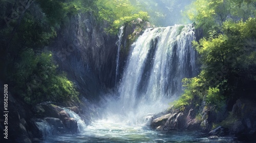 Waterfall in a Lush Forest