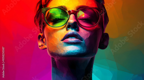 Geometric Woman Illustration with Sunglasses and Vibrant Colors