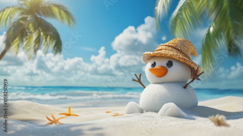 illustration of snowman on the beach