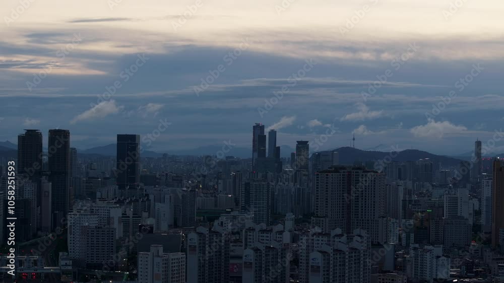 Seoul Cityscape at Dawn, Aerial View Seoul Cityscape at Dawn, Aerial View