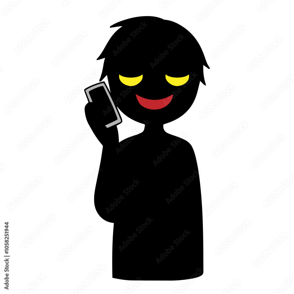 スマホで話す悪人イメージの黒いシルエットの人物の素材 スマホで話す悪人イメージの黒いシルエットの人物の素材