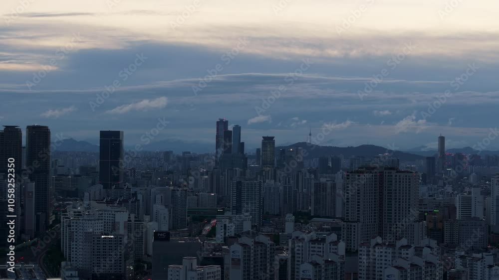 Seoul Cityscape at Dawn, Aerial View Seoul Cityscape at Dawn, Aerial View
