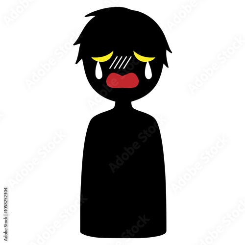 泣いている悪人イメージの黒いシルエットの人物の素材