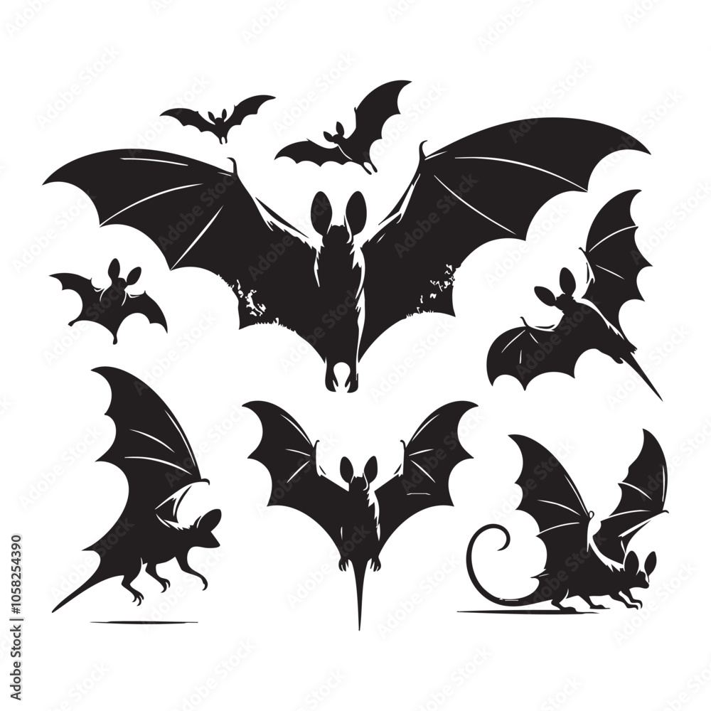 Naklejka premium Set of fledermaus silhouette on white background