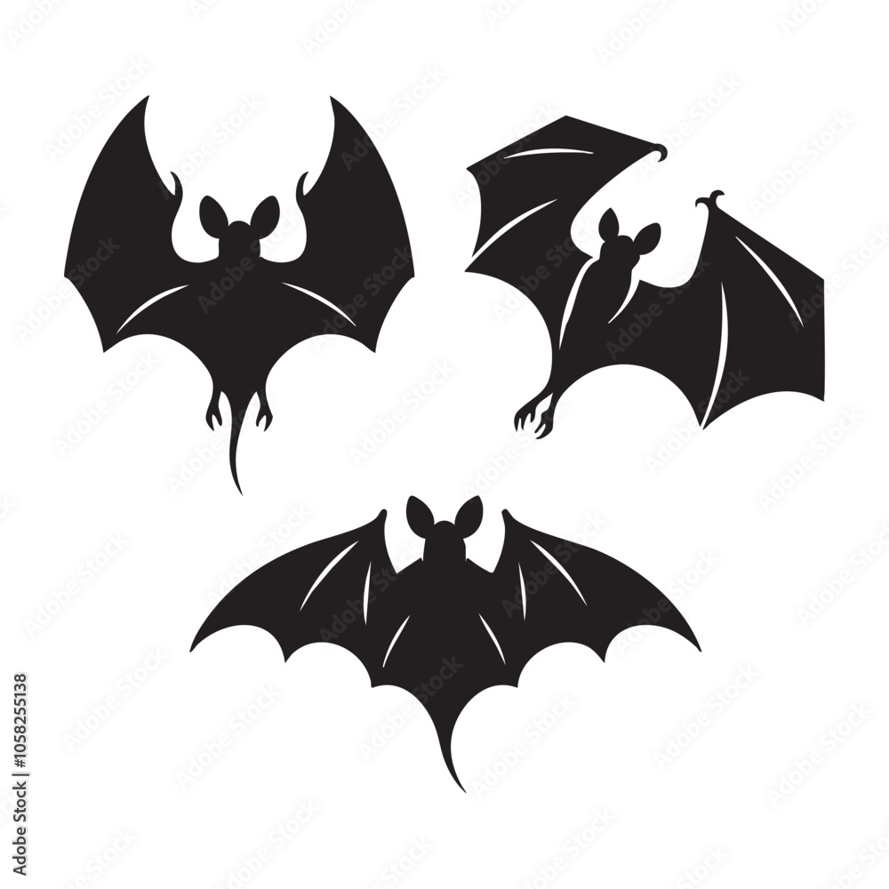 Set of fledermaus silhouette on white background Set of fledermaus silhouette on white background