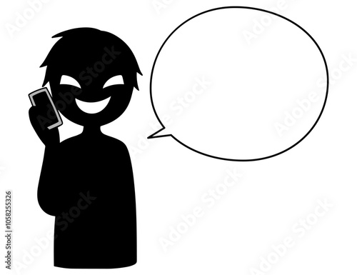 スマホで話す悪人と吹き出しの危険な話をするイメージの素材