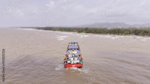 Drone View of Grounded Cargo Ship Near Coastline