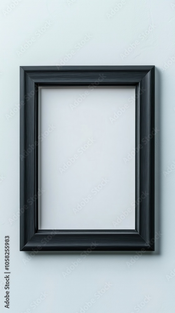 Empty black photo frame on a light background, ready for artwork or photos.