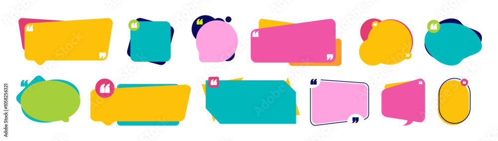 Quotes Frames. Quote Remark, Mention Quotations Frame and Callout Text Template. Talk Remark Quotation Frames. Isolated Vector Symbols Set on White Background