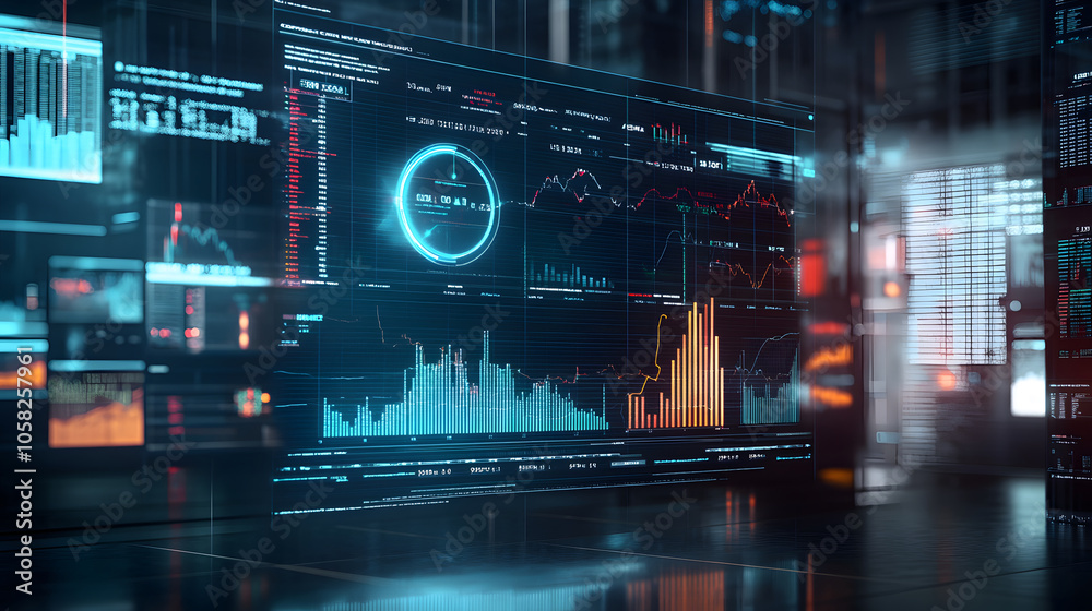 Naklejka premium Advanced AI analyzing financial data on digital interface
