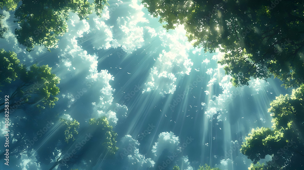 Illustration - Sunbeams Through the Forest Canopy Illustration - Sunbeams Through the Forest Canopy