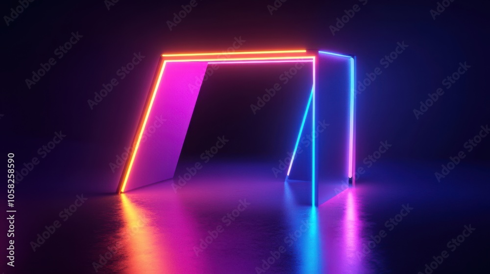 3D glow effect of a glowing, geometric shape with vibrant neon colors and smooth, reflective 3D glow effect of a glowing, geometric shape with vibrant neon colors and smooth, reflective