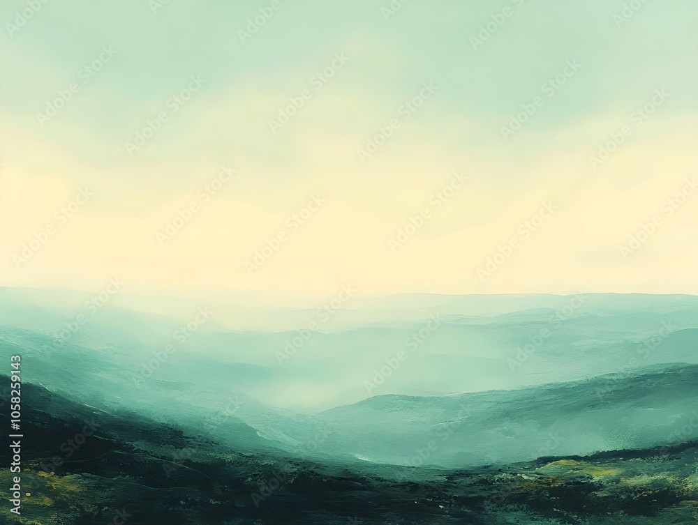 A serene landscape with soft hues of green and blue, capturing rolling hills shrouded in mist. The tranquil atmosphere evokes a sense of calm and solitude. A serene landscape with soft hues of green and blue, capturing rolling hills shrouded in mist. The tranquil atmosphere evokes a sense of calm and solitude.