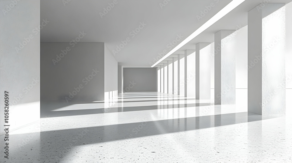 3D Illustration - White Empty Room with Columns and Sunlight 3D Illustration - White Empty Room with Columns and Sunlight