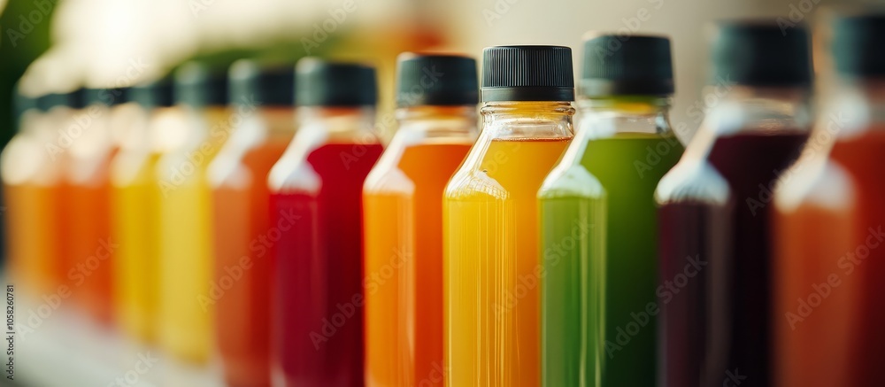 Unique Hues of Juices Displayed in Bottles Unique Hues of Juices Displayed in Bottles