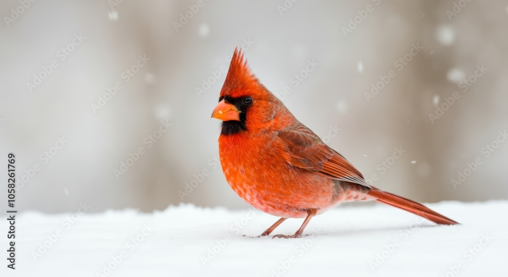 Red Cardinal Bird Standing on Snow Red Cardinal Bird Standing on Snow