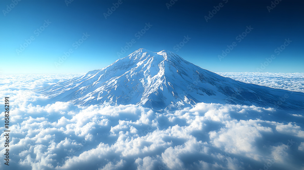 Majestic Snow-Covered Mountain Peak Rising Above the Clouds with Clear Blue Sky and Sunlit Slopes
Majestic Snow-Covered Mountain Peak Rising Above the Clouds with Clear Blue Sky and Sunlit Slopes