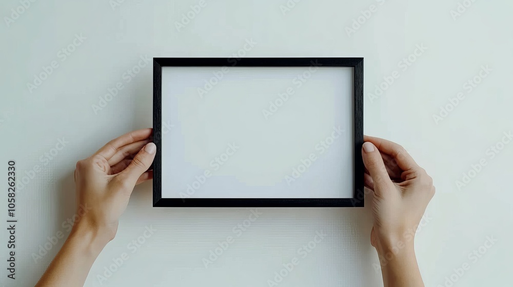 Elegant black photo frame mockup presented by a woman's hands. Elegant black photo frame mockup presented by a woman's hands.
