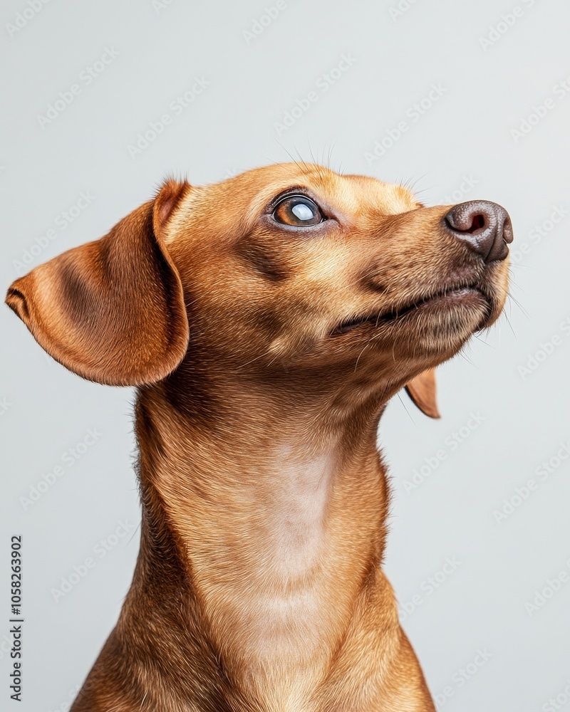 Mystic portrait of baby Dachshund, copy space on right side, Headshot, Close-up View, isolated on white background Mystic portrait of baby Dachshund, copy space on right side, Headshot, Close-up View, isolated on white background