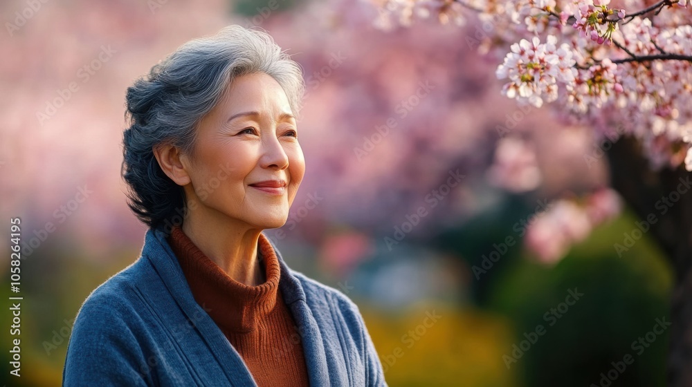Elegant Woman Enjoying Tea in Blooming Garden Elegant Woman Enjoying Tea in Blooming Garden
