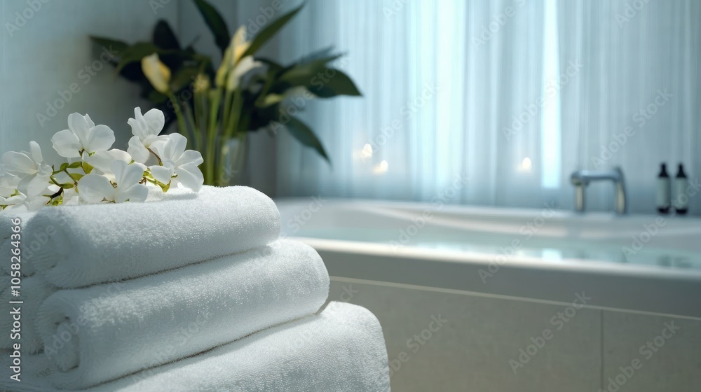 Spa Relaxation with White Towels and Flowers Spa Relaxation with White Towels and Flowers