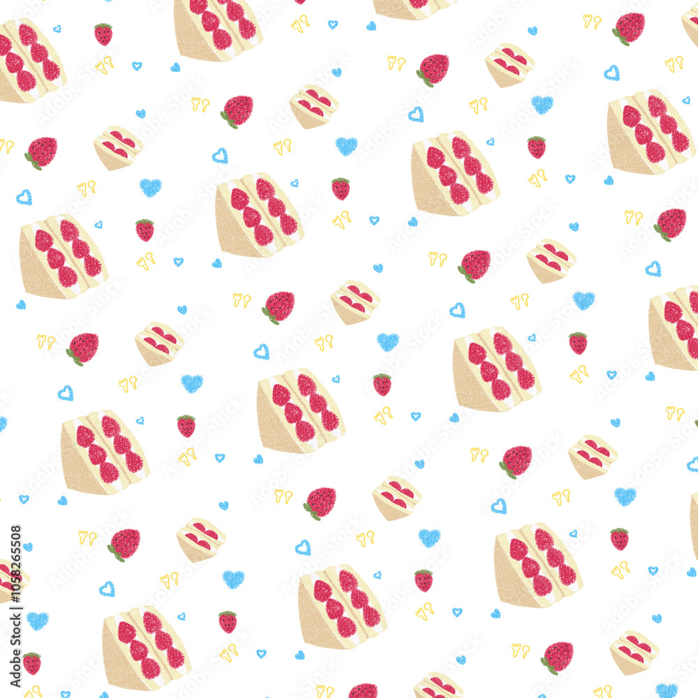 seamless pattern with Japanese strawberry sandwich and heart seamless pattern with Japanese strawberry sandwich and heart