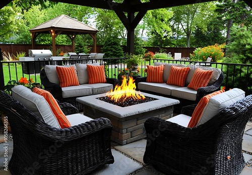 Outdoor Patio Furniture With Fire Pit And Pillows photo