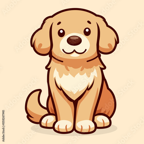 cute golden retriever dog sitting pose pet animal cartoon character flat color vector illustration template design