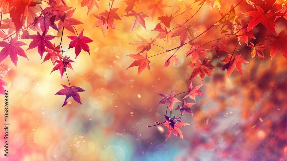 Vivid autumn scenery with maple leaves changing colors. Vivid autumn scenery with maple leaves changing colors.