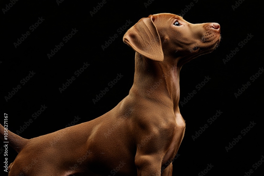 custom made wallpaper toronto digitalthe beside view baby Doberman Pinscher standing, left side view, low angle, white copy space on right, Isolated on black Background